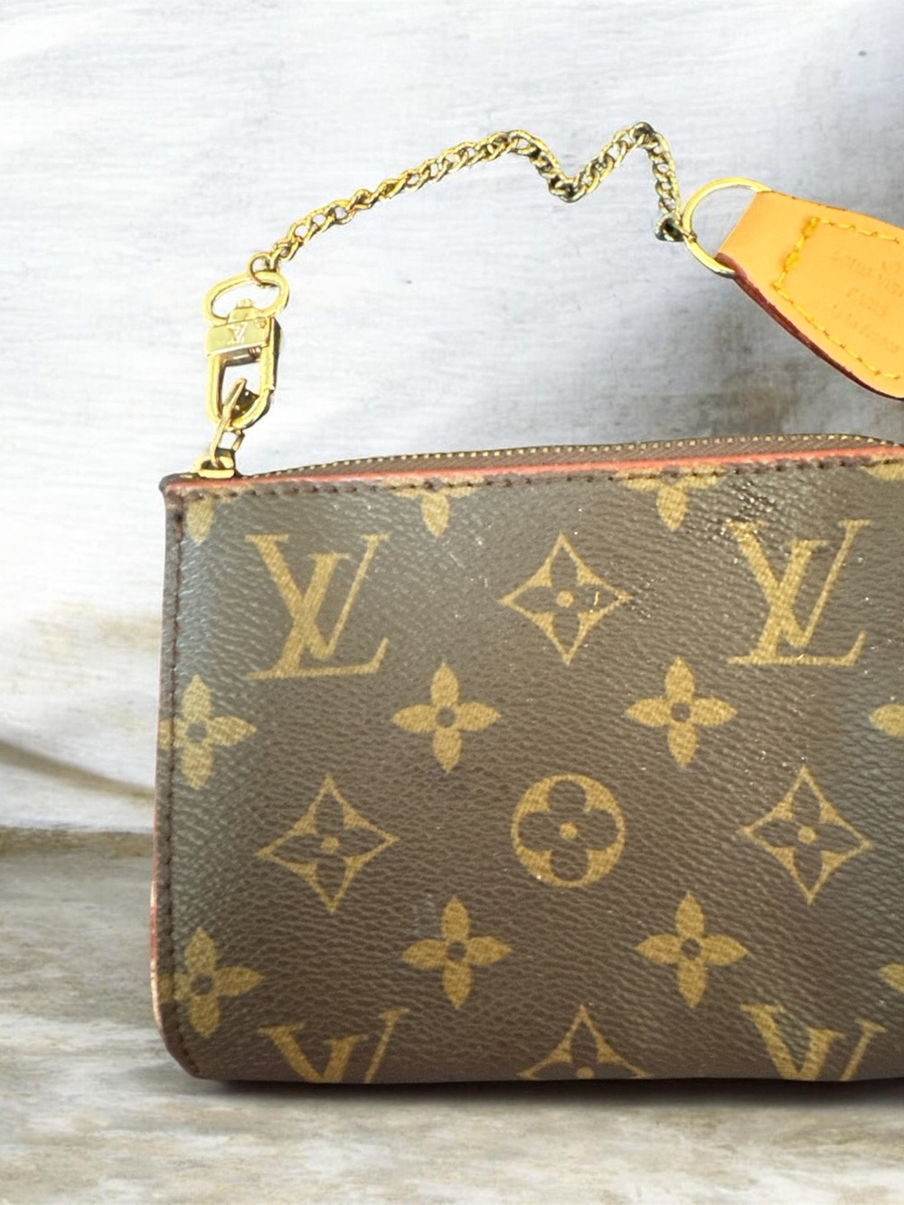 Fun Brown Monogram Canvas Wristlet Pouch